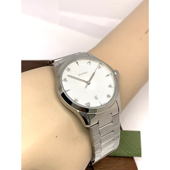 Gucci Women's Watch YA1264028 G-Timeless Swiss Quartz Silver Dial Steel 38mm - Picture 6 of 14